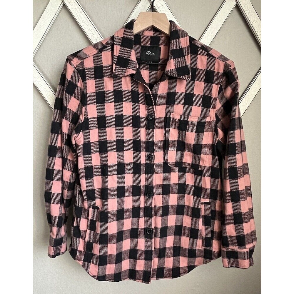 Rails James Women's S Plaid Flannel Shirt Shacket Peach Onyx